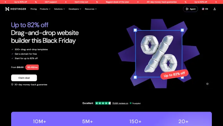 The Hostinger Website Builder homepage