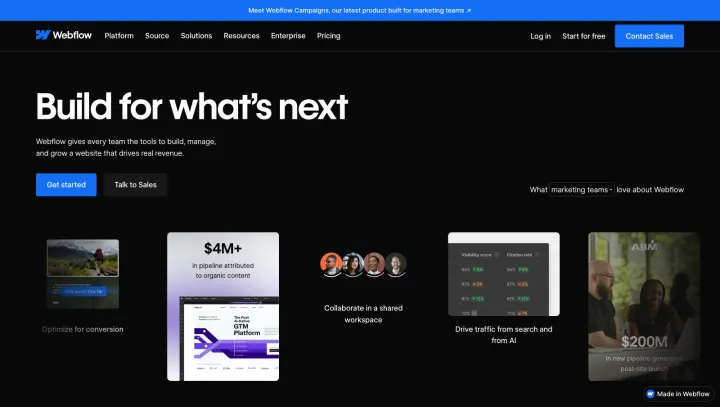 The Webflow homepage