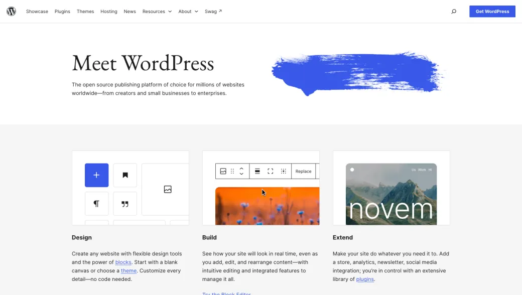 The WordPress homepage