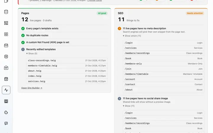 Every finding opens to show exactly which pages need fixing.