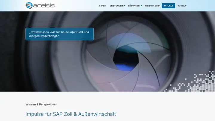 The acelsis "Im Fokus" section with news and insights on SAP customs and foreign trade