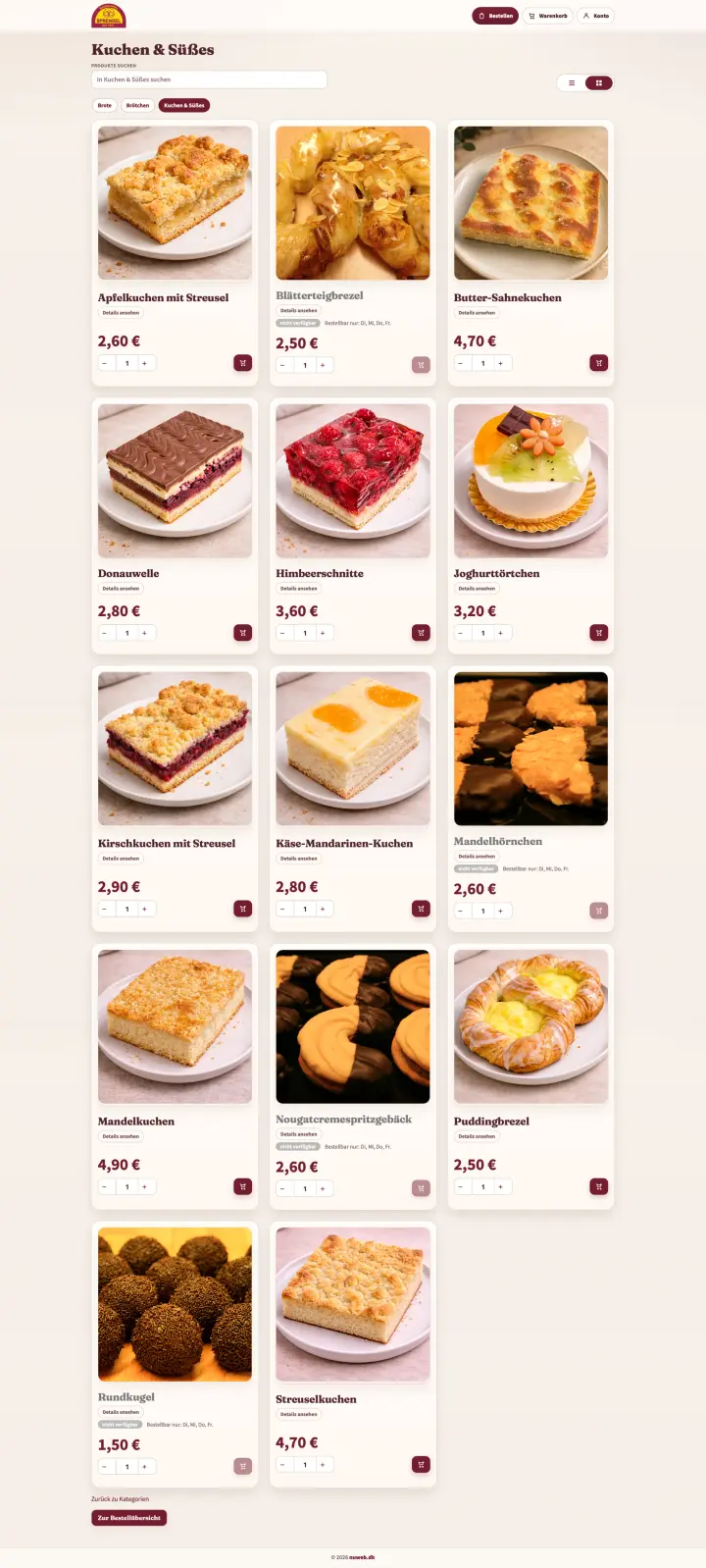 Customers browse baked goods and add their favourites to the basket.