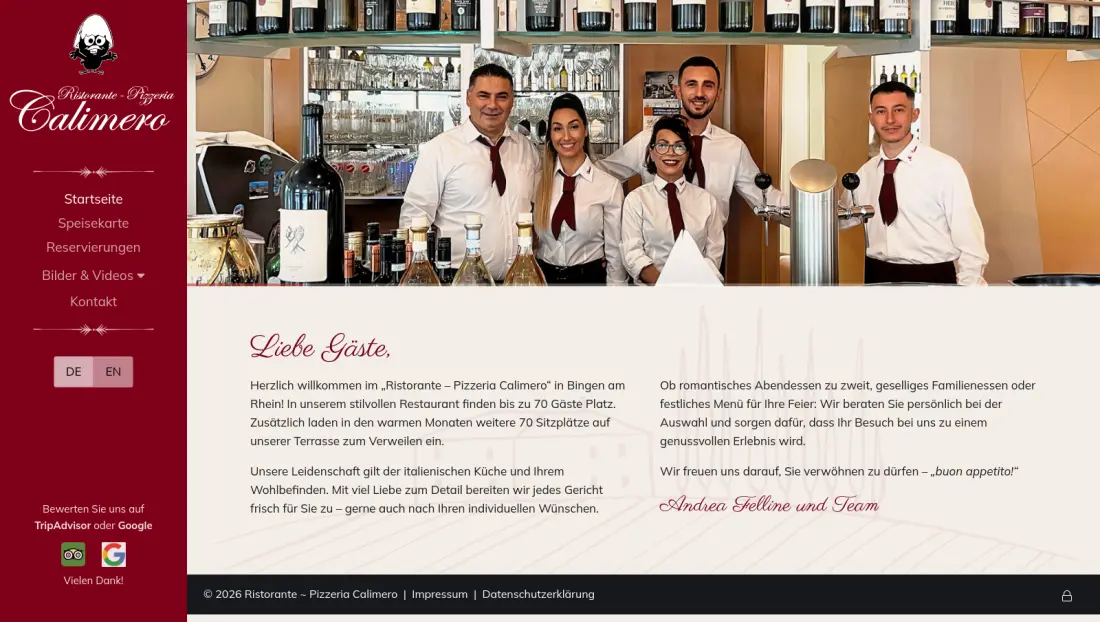 Ristorante - Pizzeria Calimero website