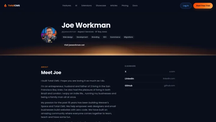 Joe Workman's member profile at /@joeworkman, with photo, specialties and bio